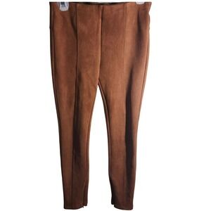 Anthropologie Brown Suede Faux Leather High Waisted‎ Zipper Leggings Size 25P